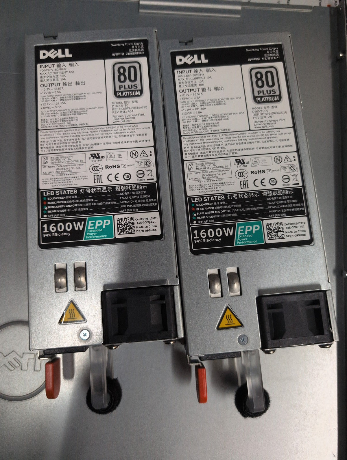 🎸 2x Dell 95HR5 D1600E-S0 1600W Power Supply PowerEdge 80 Plus For E32S