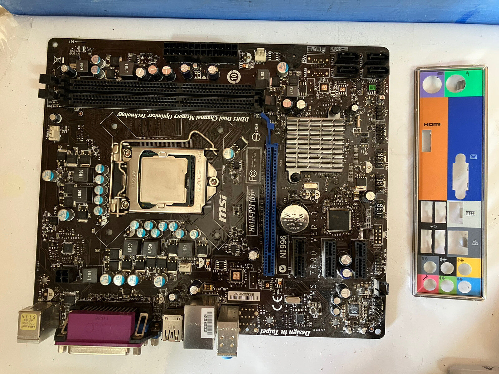 ~ MSI H61M-P21 (B3) Motherboard H61 LGA 1155 DDR3 mATX Pentium G630 SR05S &Plate