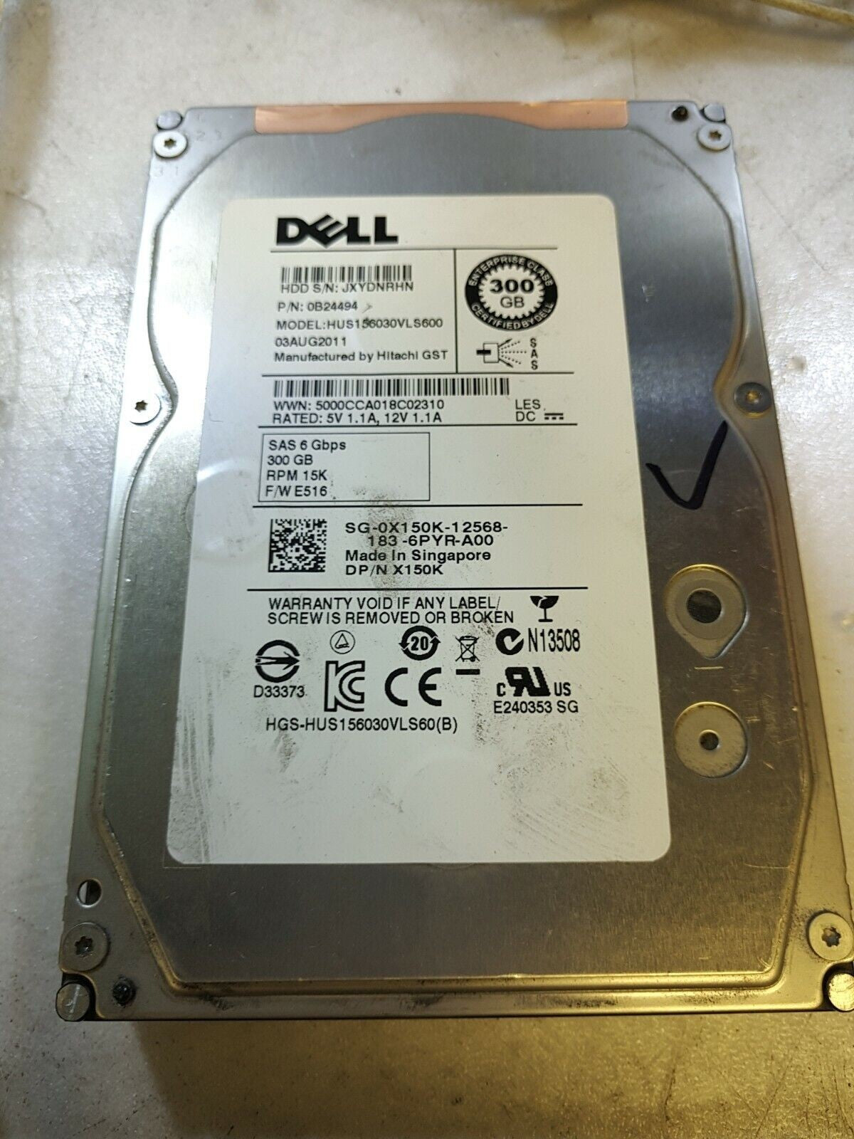 - Dell X150K 300GB 15000RPM SAS 3.5"  HARD DRIVE 6Gbps 64MB  HUS156030VLS600