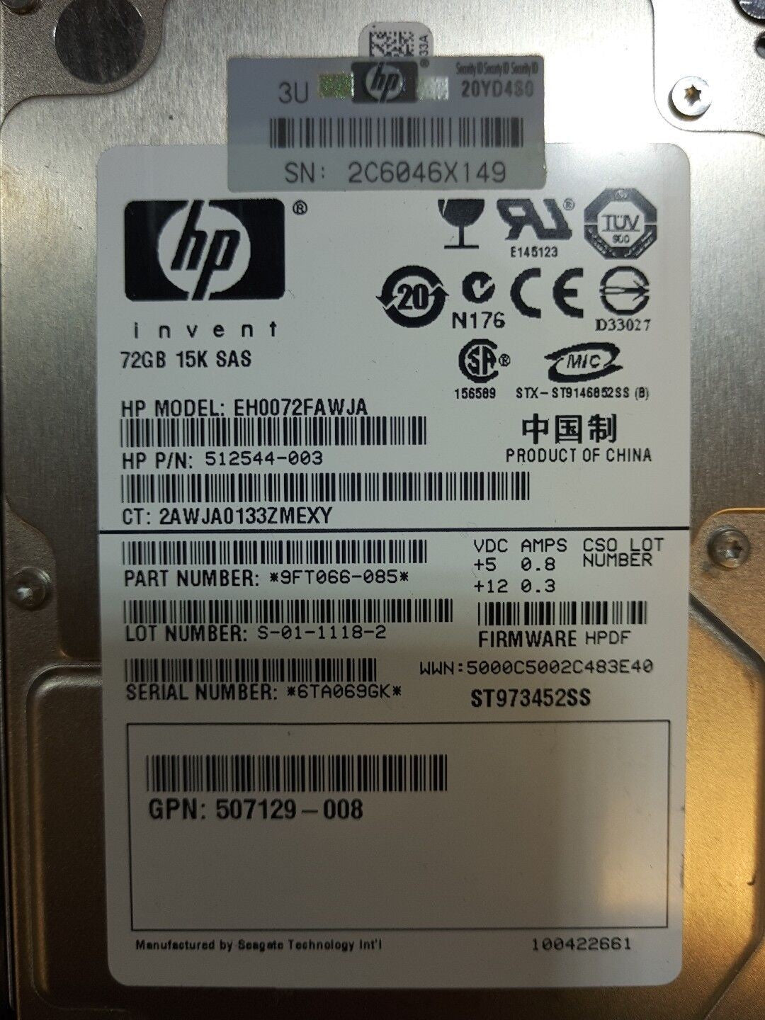 3X HP 72GB 15K 6Gbp/s SAS 2.5" SERVER hdd EH0072FAWJA 512544-003 TESTED -