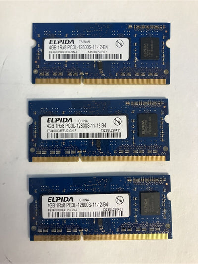 (3x 4GB) ELPIDA EBJ40UG8EFU0-GN-F PC3L-12800S DDR3-1600 Laptop SO-DIMM Memory ~