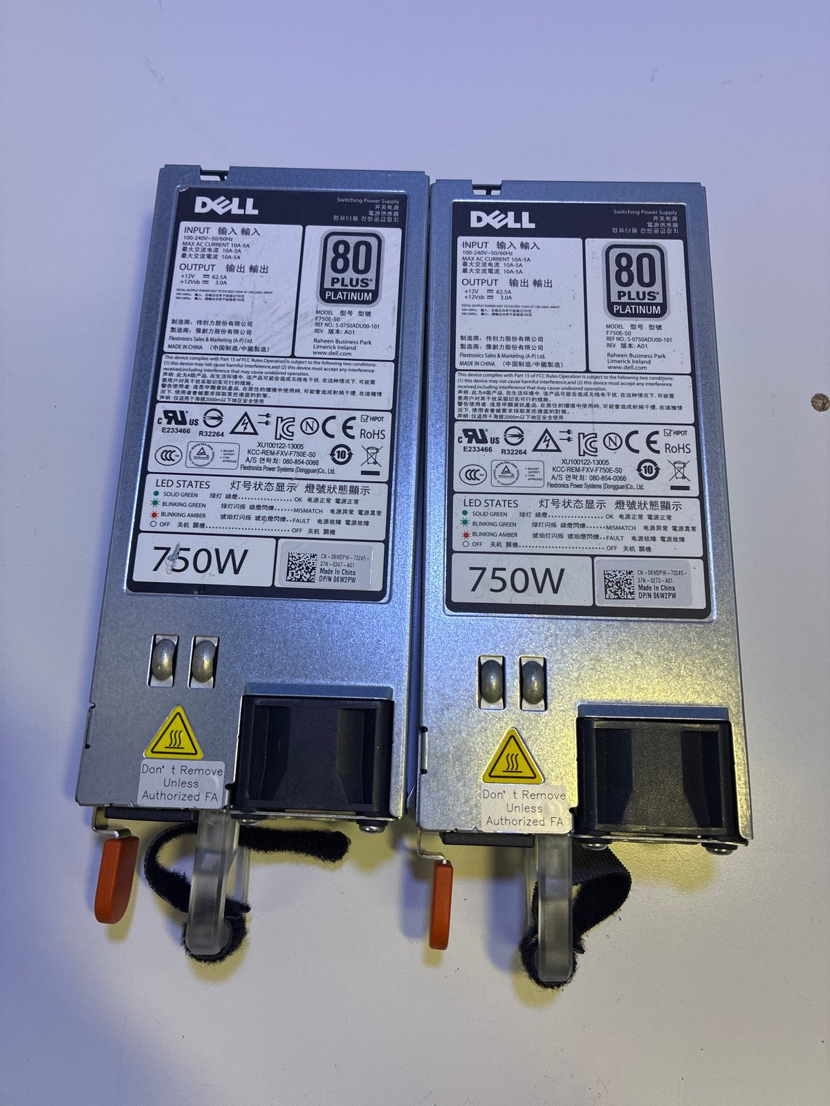 2x 🔥 Dell F750E-S0 750W 80 Plus Platinum Hot-Swap Server Power Supply 06W2PW