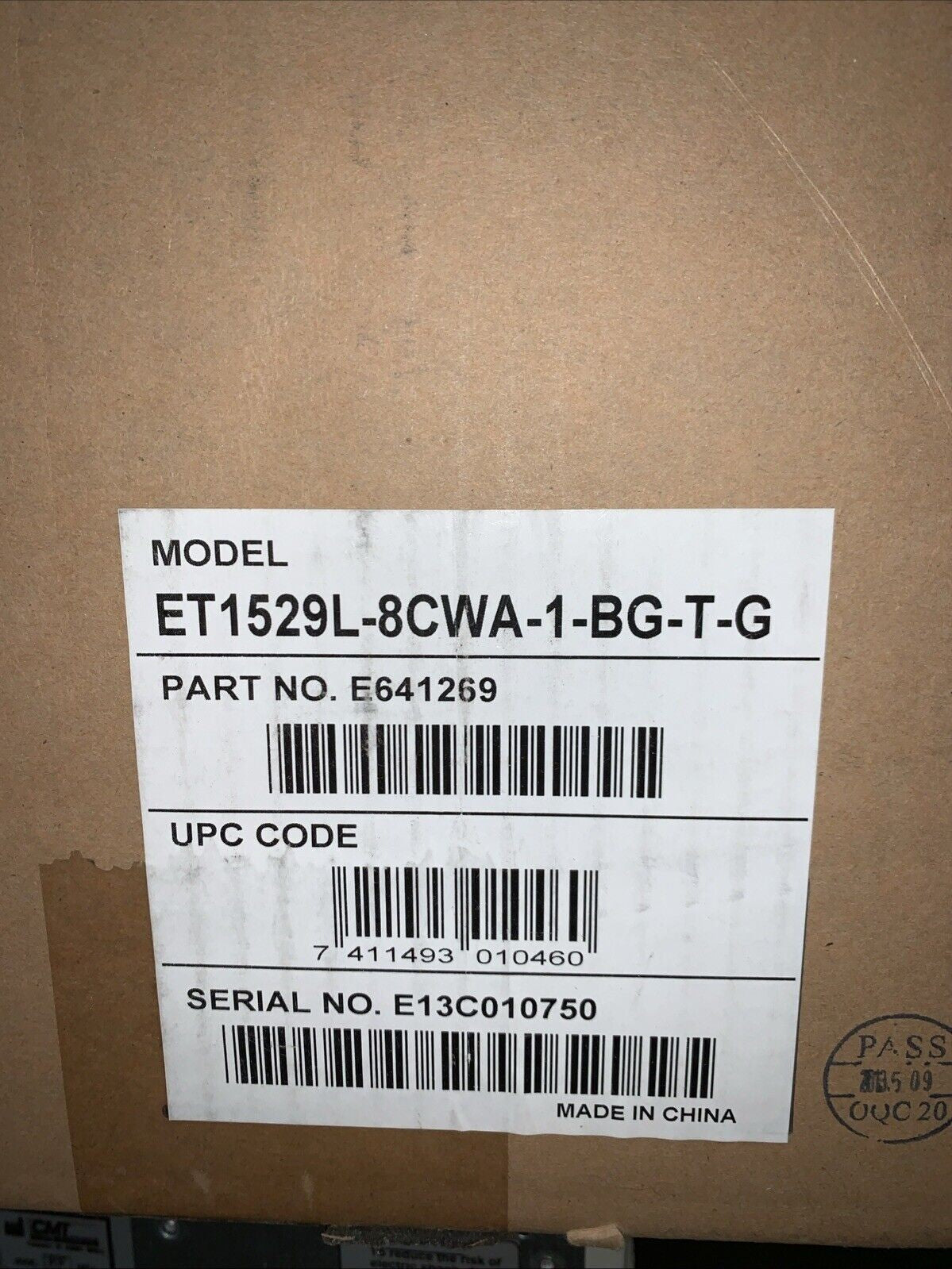 TYCO ELO TOUCH SYSTEMS ET1529L-8CWA-1-BG-T-G 1529L TOUCH DISPLAY 15'' 1024 X 768