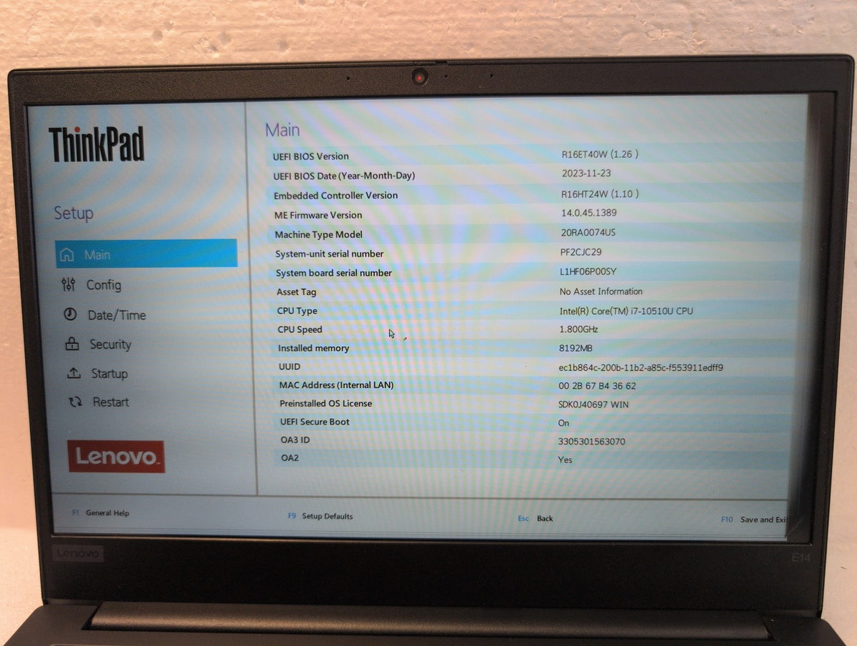 🎸 (AS IS) Lenovo ThinkPad E14 14" Laptop 20RA0074US  i7-10510U (No RAM/SSD/AC)