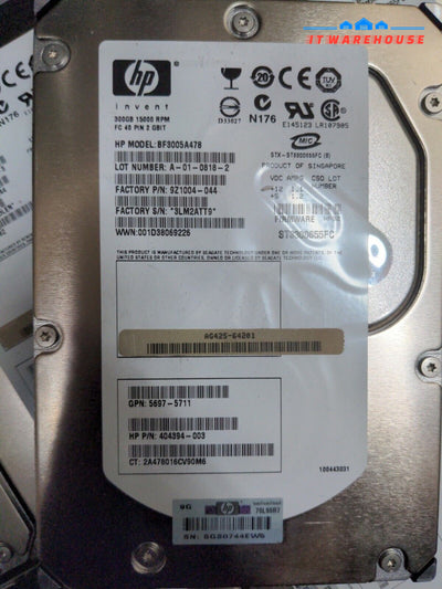 - 5x HP 300GB 1.5K 40-PIN Hard Drives BF3005A478 9Z1004-044 404394 ST3300655FC
