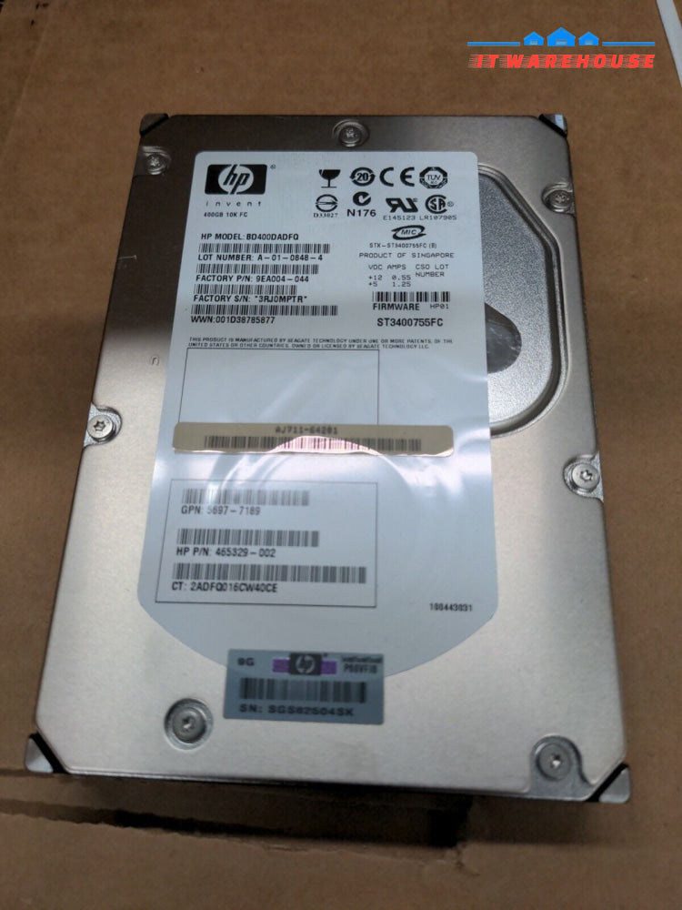 - 5x HP 400GB 10K FC FIBRE  3.5" HARD DRIVES 465329-002 BD400DADFQ ST3400755FC