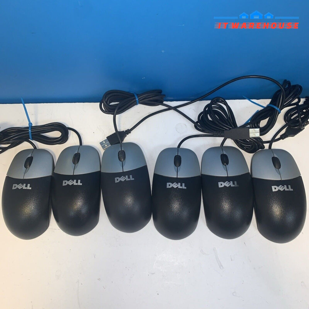 6 x Dell M-UVDEL1 T0943 DJ301 Blue & Silver USB Wired 3-Button Optical Mouse