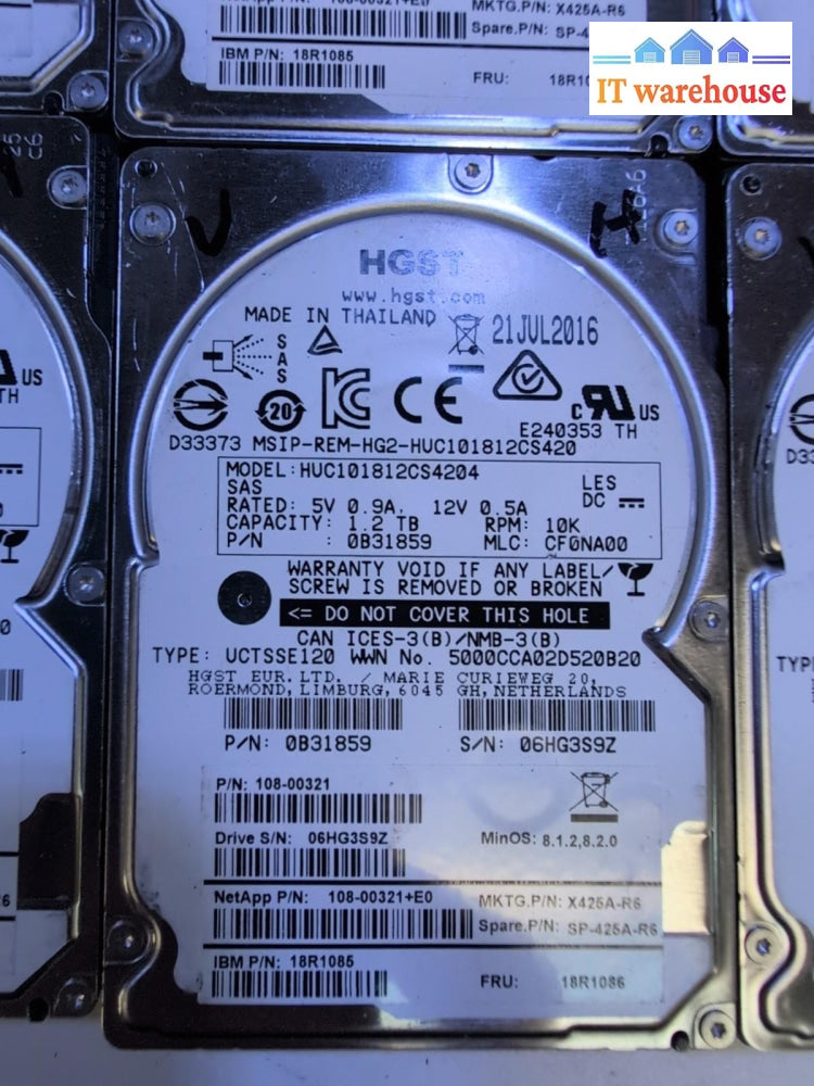 6x HGST NetApp HUC101812CS4204 1.2 TB SAS 2.5" Server Drive 108-00321 0B31859 -