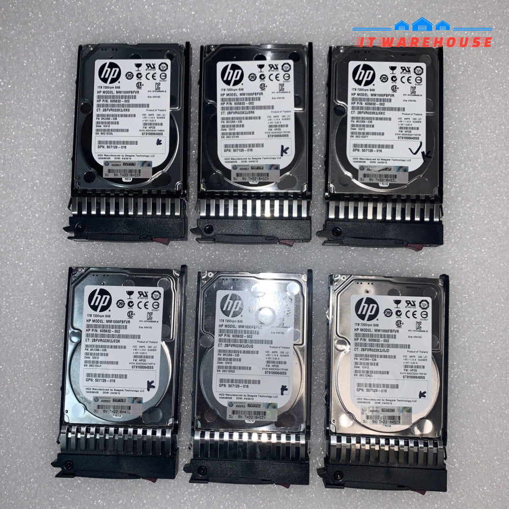 (6x) HP 1TB 7.2K 64M SAS 2.5’’ HD MM1000FBFVR 605832-002 606020-001 (1000 + days)