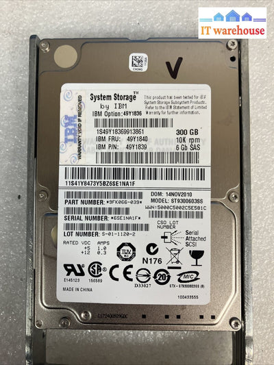 6x IBM 49Y1836 300GB 10K SAS 2.5" HDD ST9500603SS 49Y1840 PN 49Y1839 W/ Caddy ~