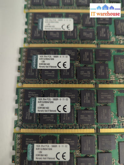 6x Kingston 16GB  PC3L-10600R RDIMM DDR3L 1333 ECC Registered Server Memory -