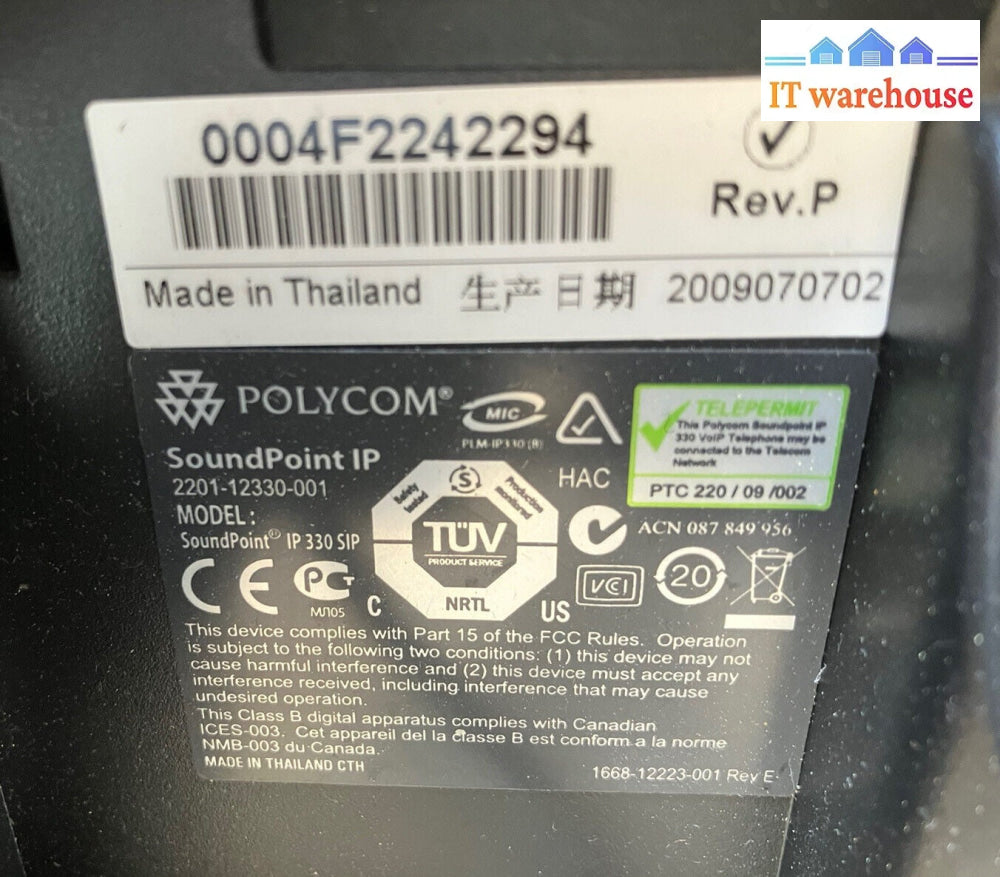 6x POLYCOM  (SoundPoint IP330 ) IP 330 Business Phone (With Stand )