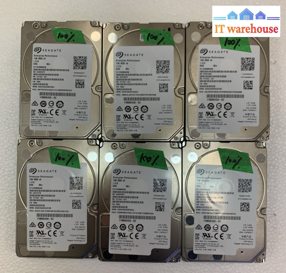 6x SEAGATE ST1200MM0008 1.2TB 2.5" 10K SAS Server Hard Drive (not SATA) -