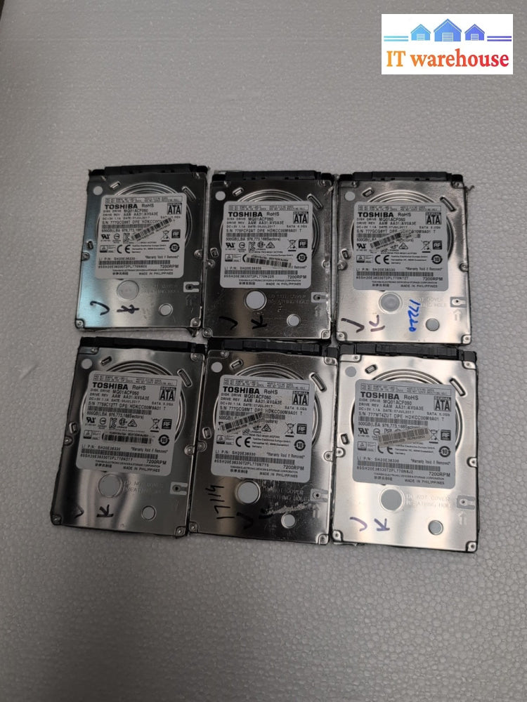 6x TOSHIBA MQ01ACF050 2.5" Thin HDD 500GB SATA 7200RPM (1000 days remains) -
