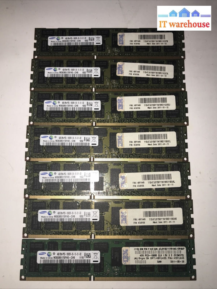 7x 4GB Samsung 2Rx4 PC3-10600R-09-10-E1-02 M393B5170FHO 49Y1445