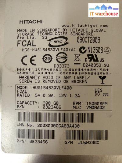 * 7X Hitachi 0B23466 300gb 15k Fibre Channel HDD only 3.5" HUS154530VLF400 @@@