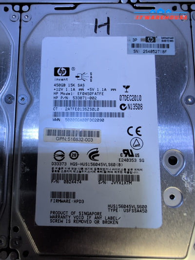 7x HP EF0450FATFE 533871-002 0B24474 450GB 15K SAS Hard Drives Tested -