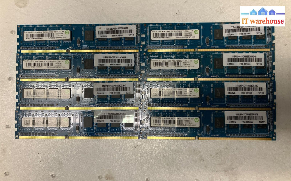 ~ (8X 4Gb) Ramaxel 4Gb 1Rx8 Pc3L-12800U-11-11 Low Voltage Ddr3L-1600 Dimm Memory
