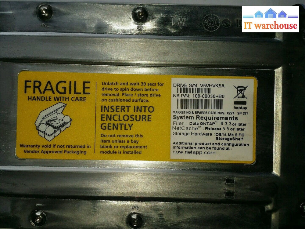 9 x NetApp 17R6348 HUS103014FLF210 147GB 10K Fiber HDD with Tray 108-00030 @@@