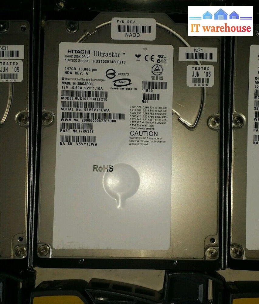 9 x NetApp 17R6348 HUS103014FLF210 147GB 10K Fiber HDD with Tray 108-00030 @@@