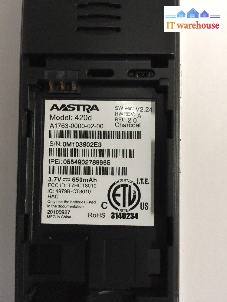 - Aastra 420D Handset Mobility phone (NO rear cover,NO battery,NO base charger)