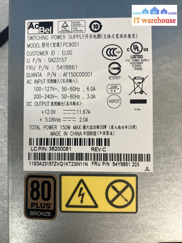 AcBel 150-Watts Power Supply PC9051 54Y8861 0A23157 For ThinkCentre M90z M70z ~