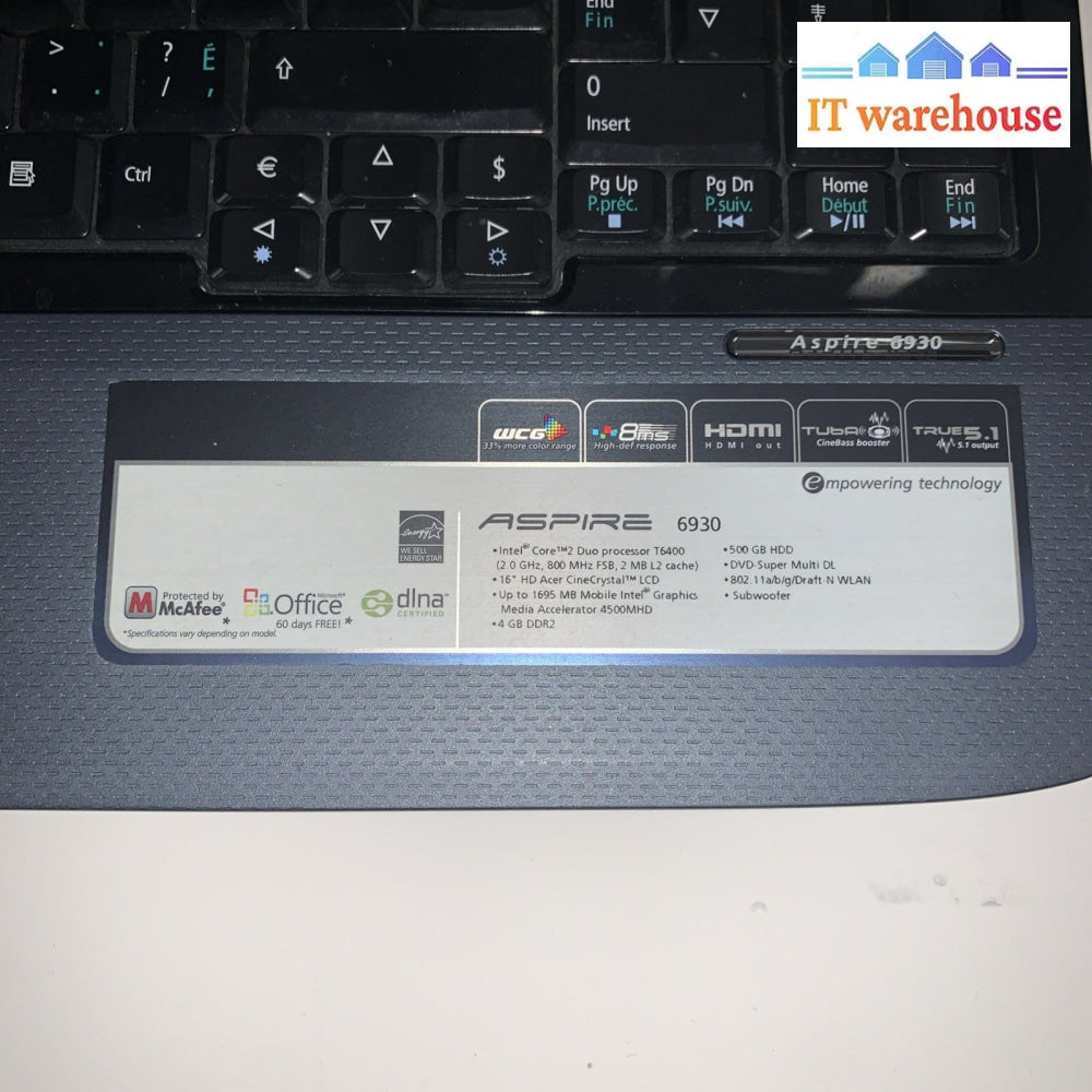 Acer 6930 C2D T6400 2GB 640GB WindowsXP Pro SP3