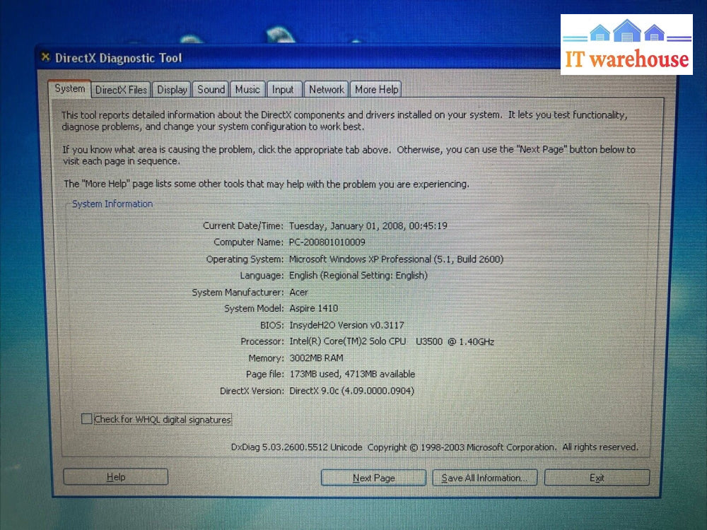 Acer Aspire 1410 14" Laptop Intel Core 2 CPU, 3GB RAM, 250GB HDD (Bad Battery) ~