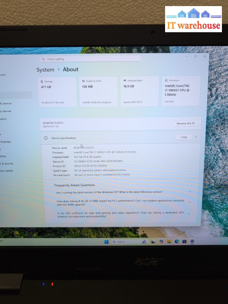 Acer Aspire 3 A317-52 17.3" Laptop i7-1065G7 CPU/16GB DDR4/512GB NVMe/Win11 -