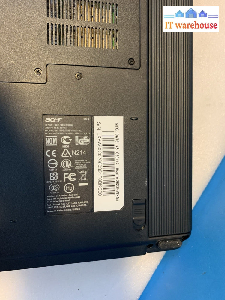 Acer Aspire 3623NWXMi Celeron 1.5GHZ 512MB 40GB laptop Windows XP pro SP3