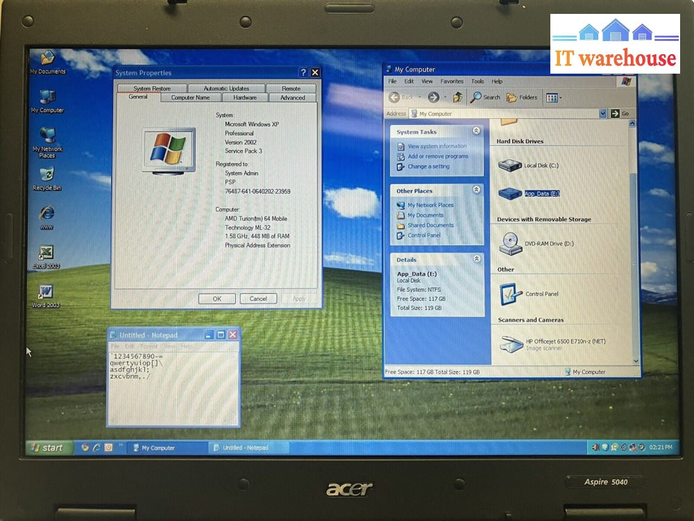 ~Acer Aspire 5040 15" AMD Turion 64 Mobile 1.58GHz 448MB RAM 160GB Win XP Laptop