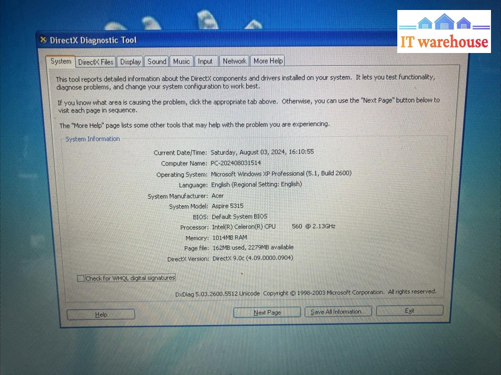 Acer Aspire 5315 15" Laptop Intel Celeron CPU / 1GB RAM / 160GB HDD / Win XP ~