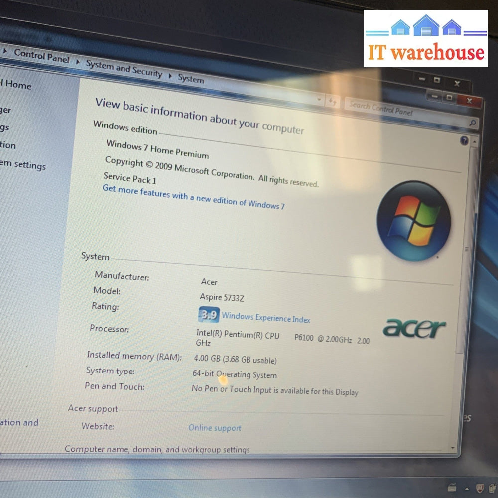 Acer Aspire 5733Z 15.6” Intel Pentium Laptop Windows 7 With Charger