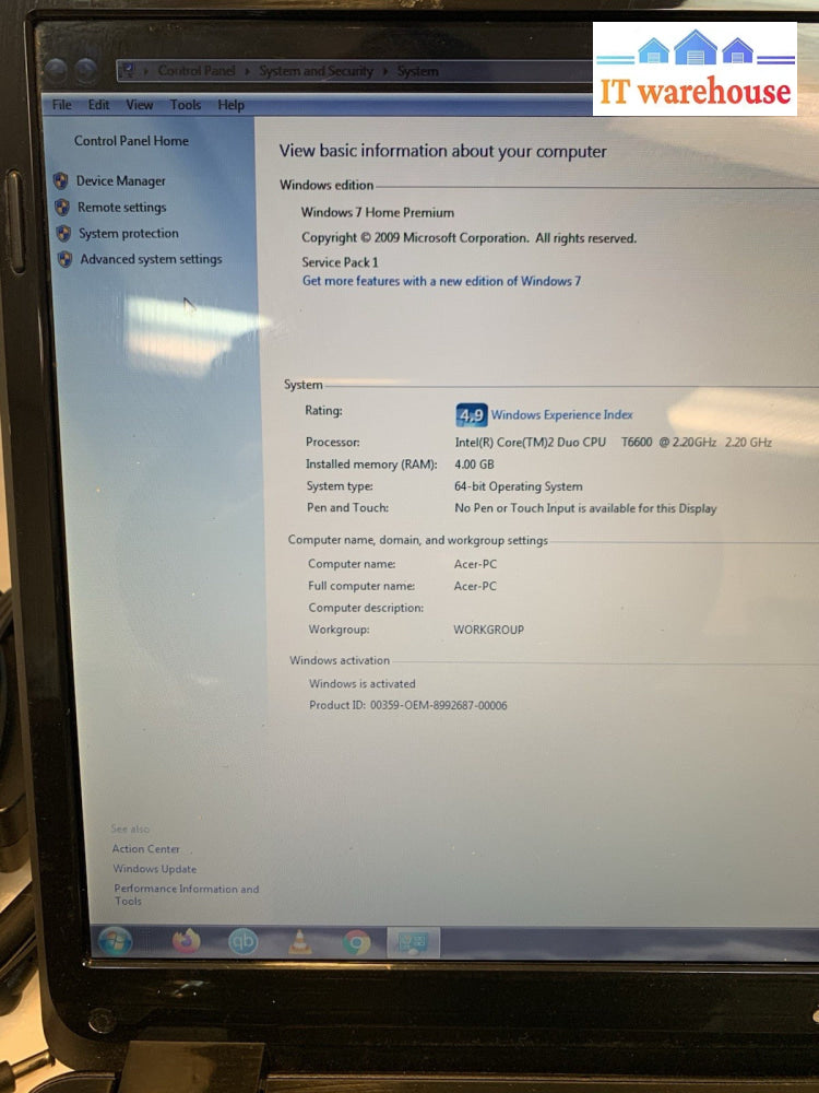 Acer aspire 8730 18.4" C2D T6600 4GB 120GB SSD+ 1TB HD 9600GT Windows 7 Home