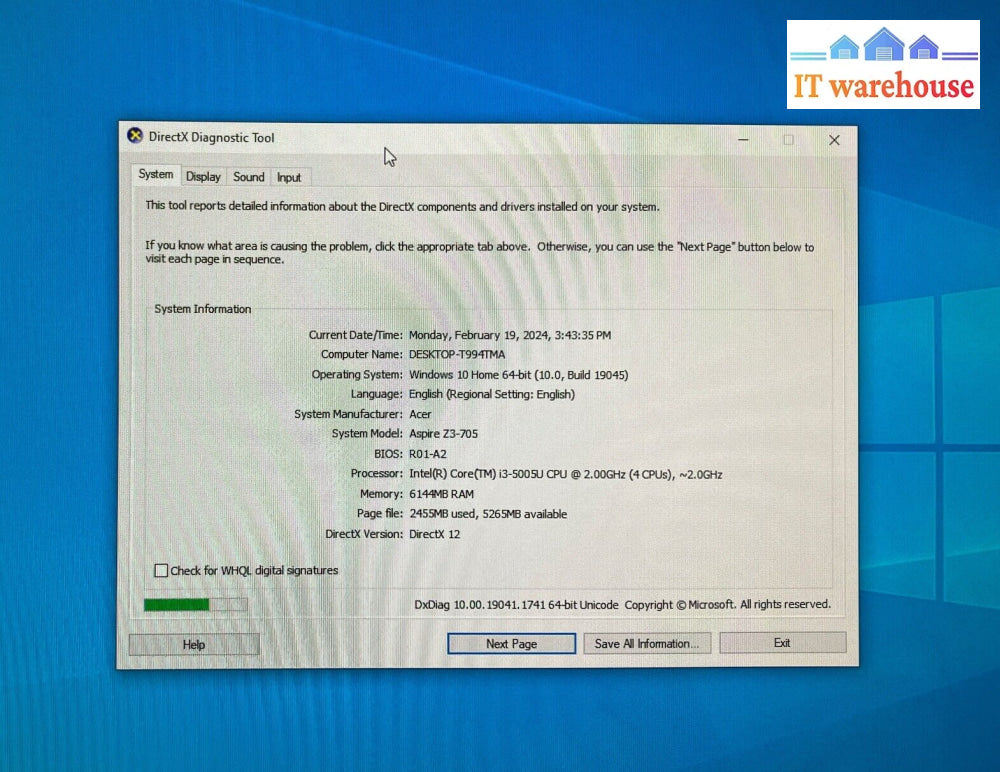 Acer Aspire Az5W2 All-In-One Pc Z3 Az3-705 I3-5005U Cpu 6Gb Ram 750Gb Hdd Read ~
