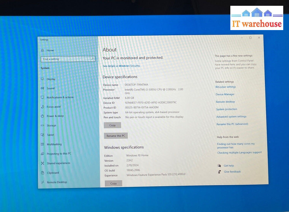 Acer Aspire Az5W2 All-In-One Pc Z3 Az3-705 I3-5005U Cpu 6Gb Ram 750Gb Hdd Read ~