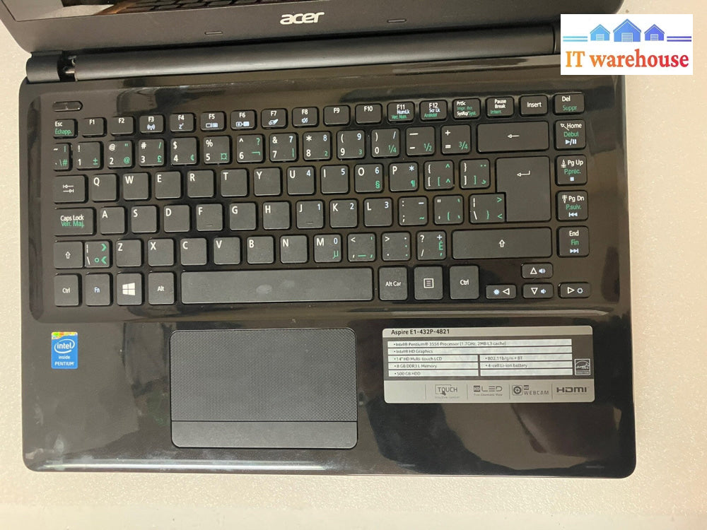 ~ Acer Aspire E1-432P MS2367 14" Laptop Pentium 3556U 1.7GHz 8GB RAM 750GB *Read