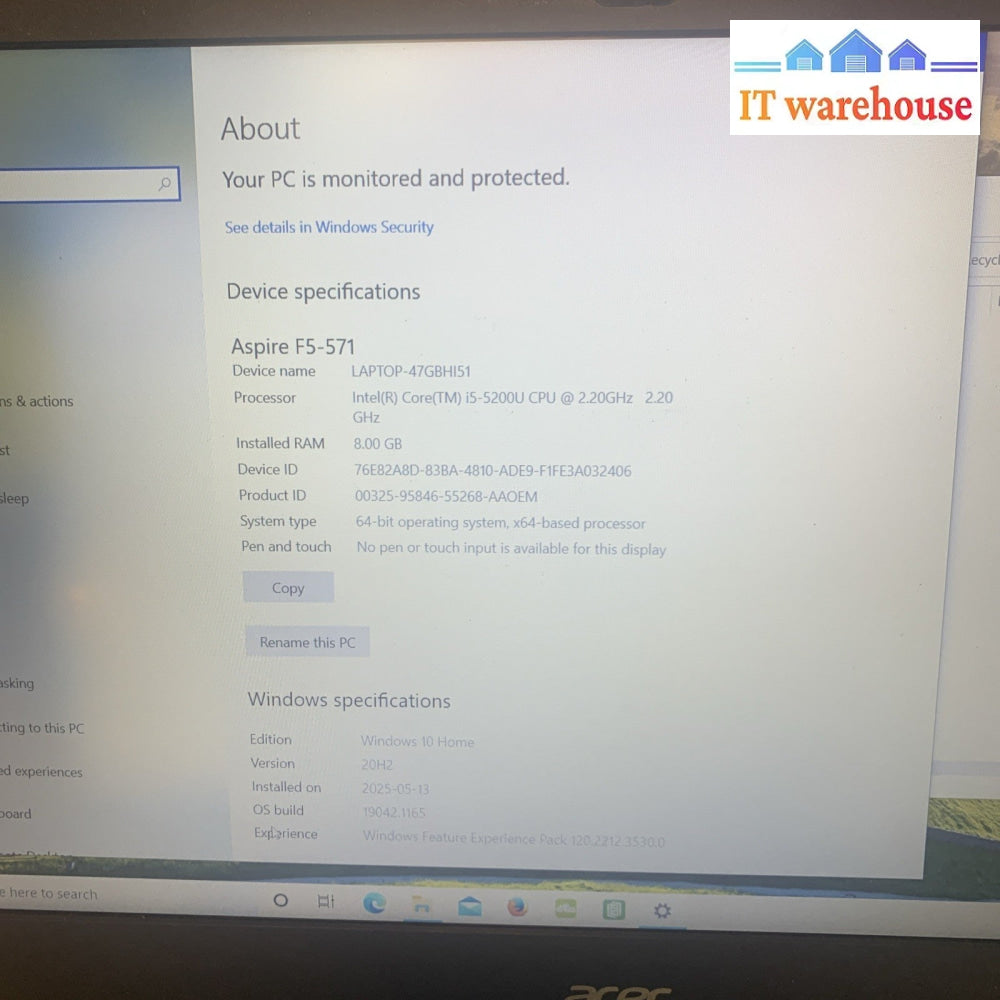 Acer Aspire F F5-571-52Z6 i5-5200U 15.6" Full HD 8GB 1TB HD Win10 (dead battery)