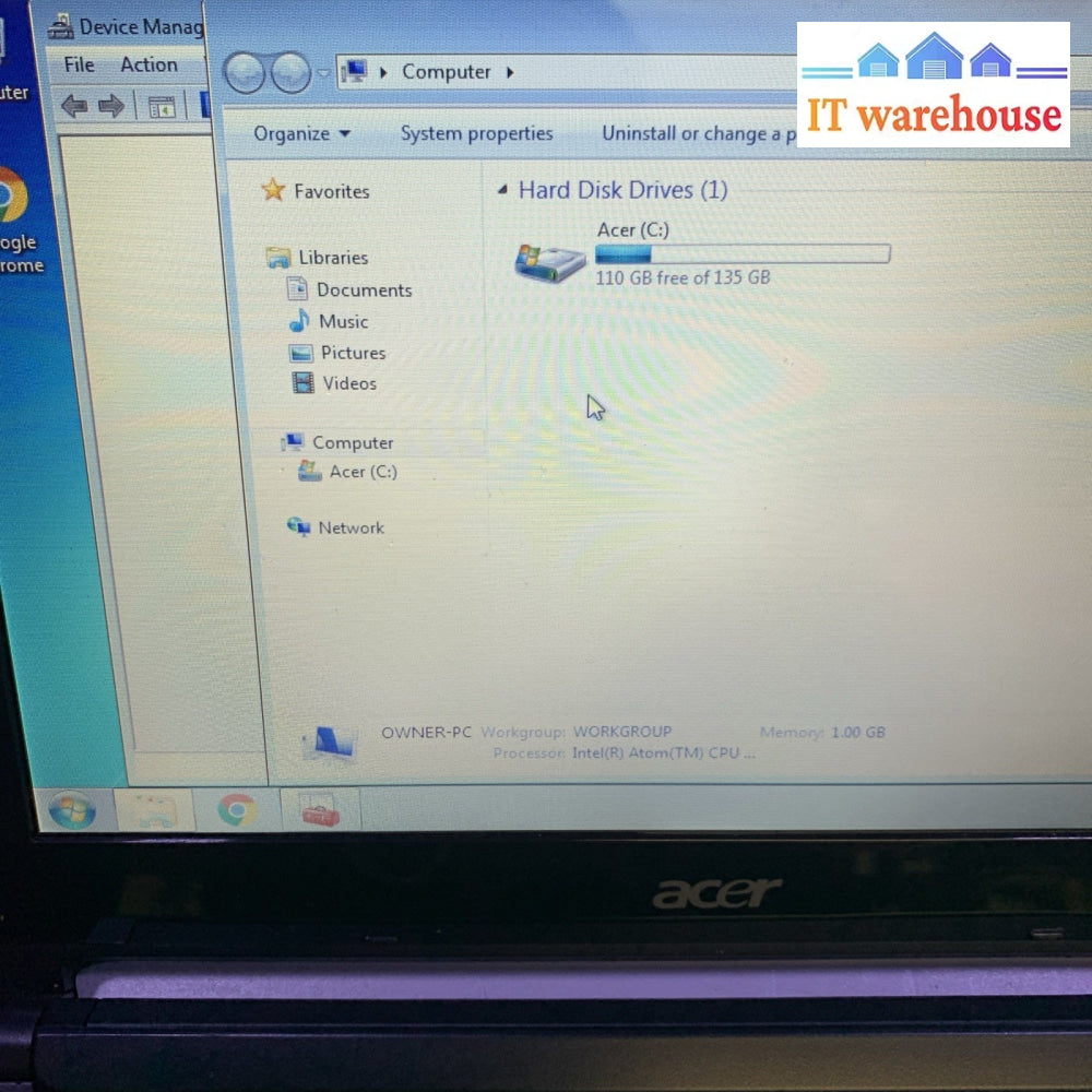 Acer Aspire One D255E- Intel Atom N455 1.6GHZ 150GB 1GB RAM Windows XP PRO SP3