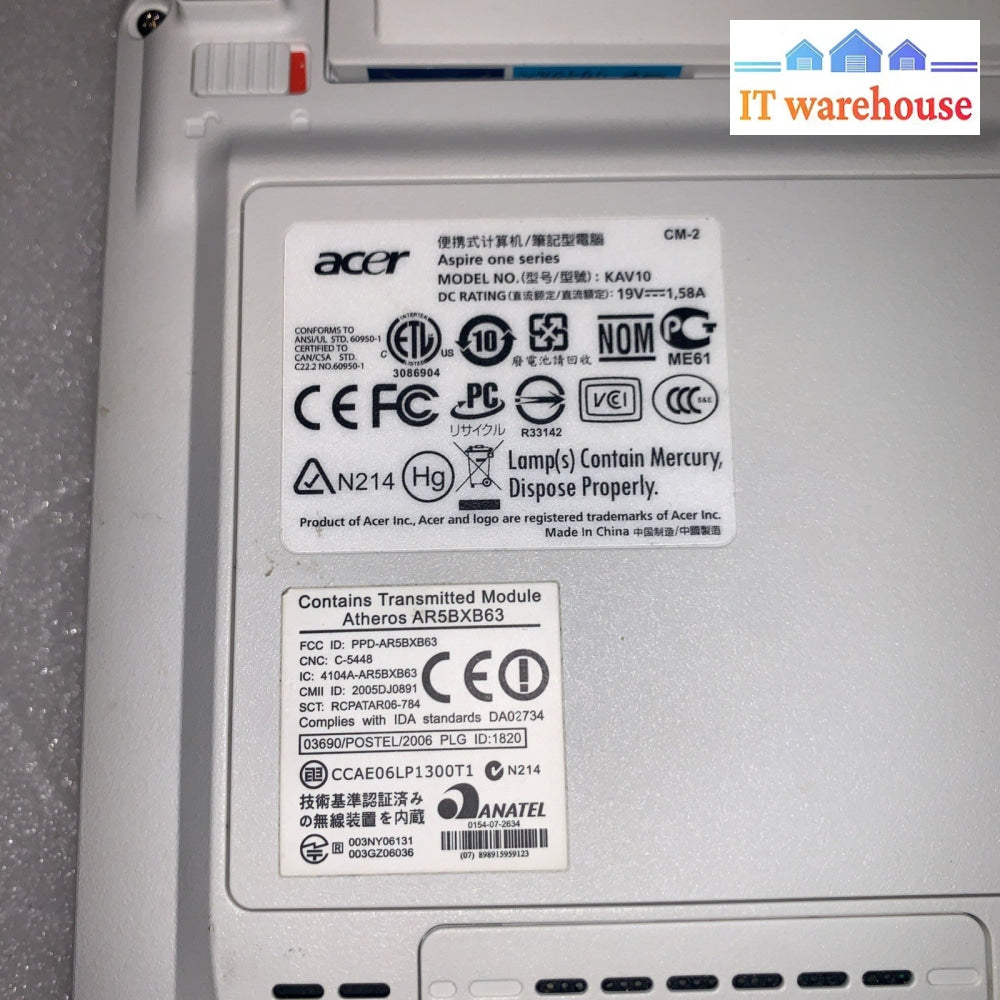 Acer Aspire One KAV10 Intel Atom N270 2GB RAM 160GB Windows XP (Good battery)