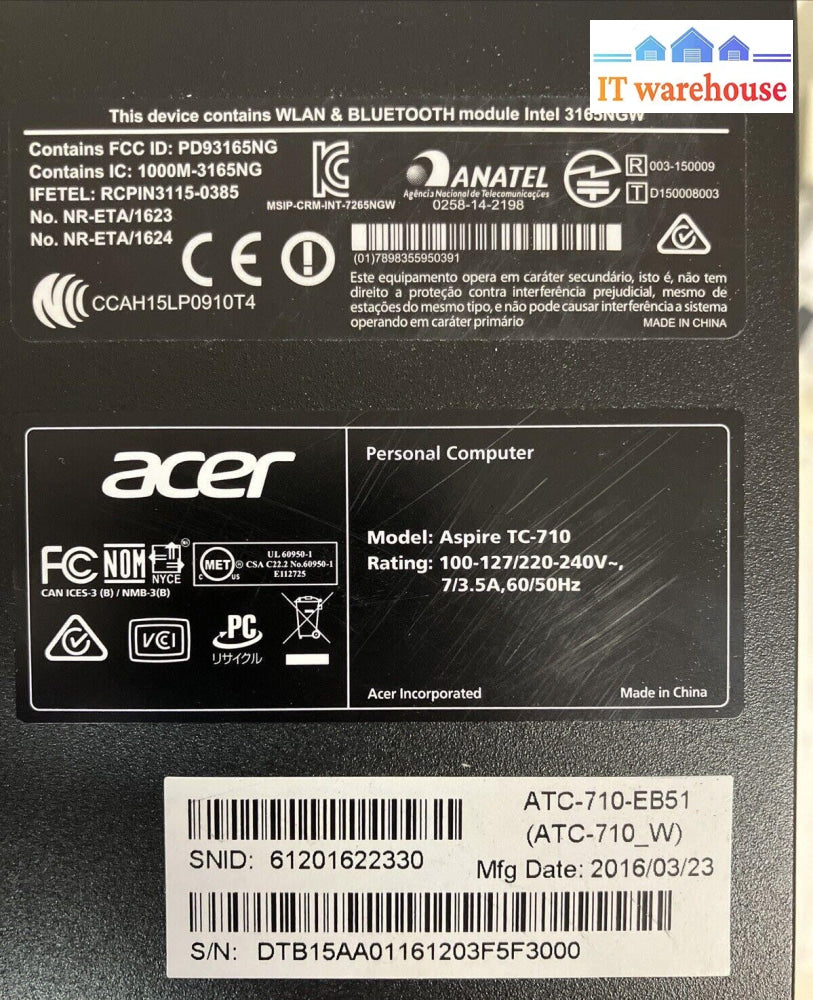 Acer Aspire TC-710 Desktop PC Intel i5-6400 CPU / 8GB RAM / 120GB SSD / Win 10 ~