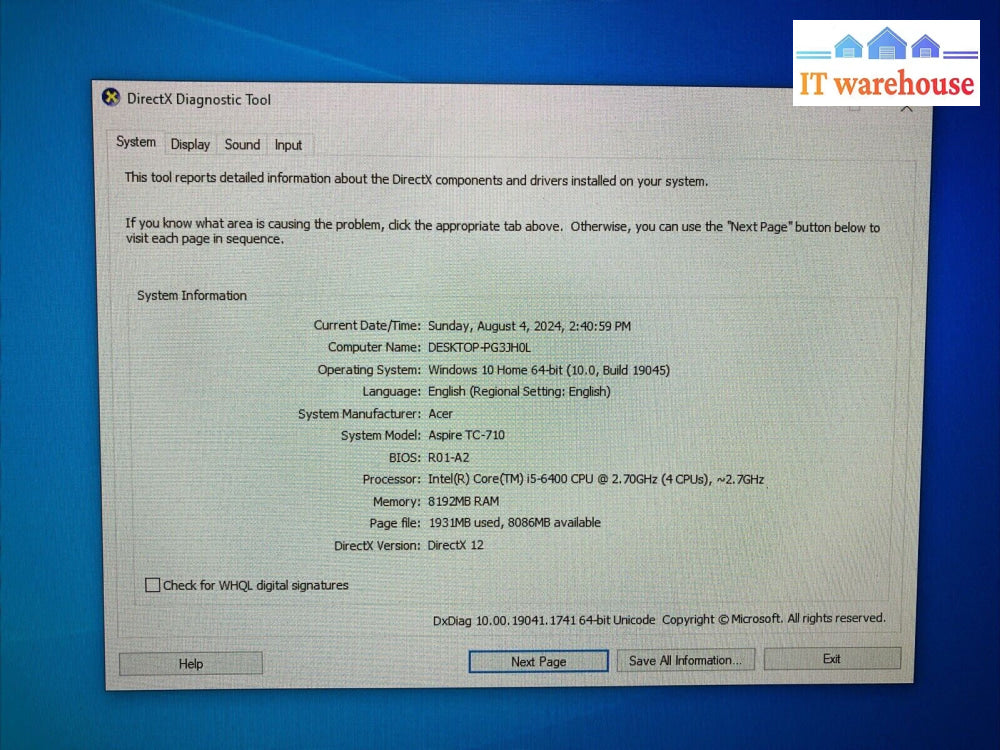 Acer Aspire TC-710 Desktop PC Intel i5-6400 CPU / 8GB RAM / 120GB SSD / Win 10 ~