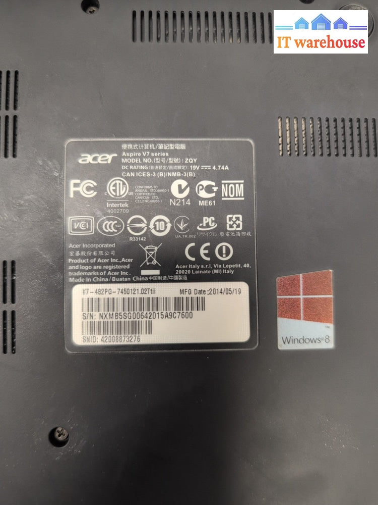 Acer Aspire V7-482PG 14" Touch Screen Laptop i7-4500U/12GB RAM/1TB HDD/WIN 11 -