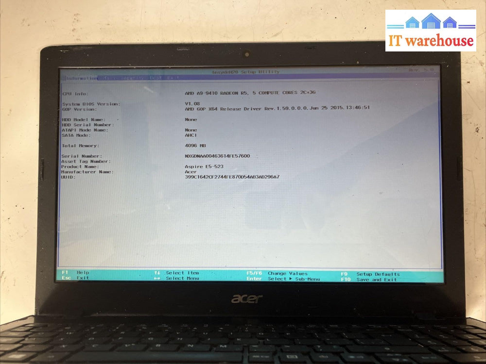 Acer E5-523 N16Q3 Laptop Motherboard DAOZABMB6E0 With AMD A9-9410 CPU ~