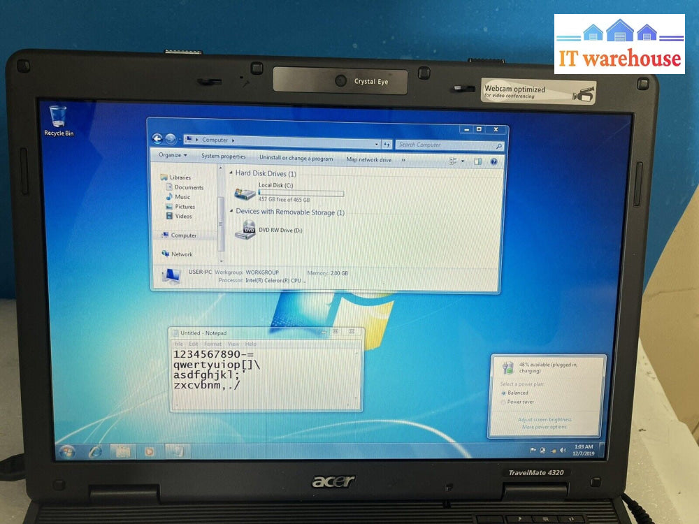 ~ Acer TravelMate 4320 14" Laptop Intel Celeron 530 1.60GHz 2GB RAM 500GB XP SP3