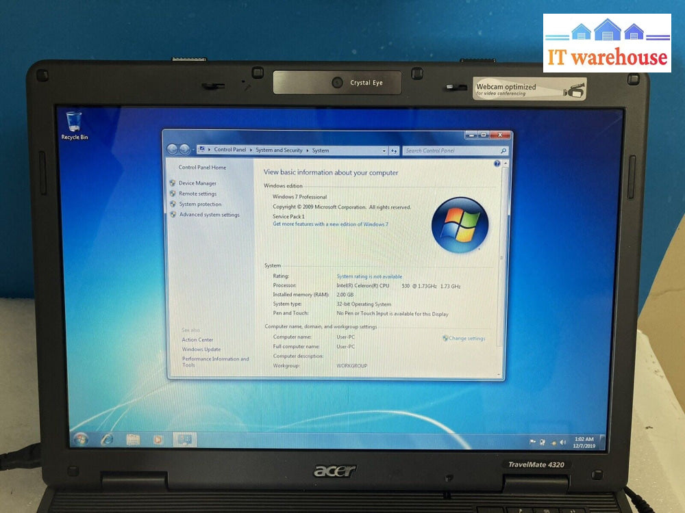 ~ Acer TravelMate 4320 14" Laptop Intel Celeron 530 1.60GHz 2GB RAM 500GB XP SP3