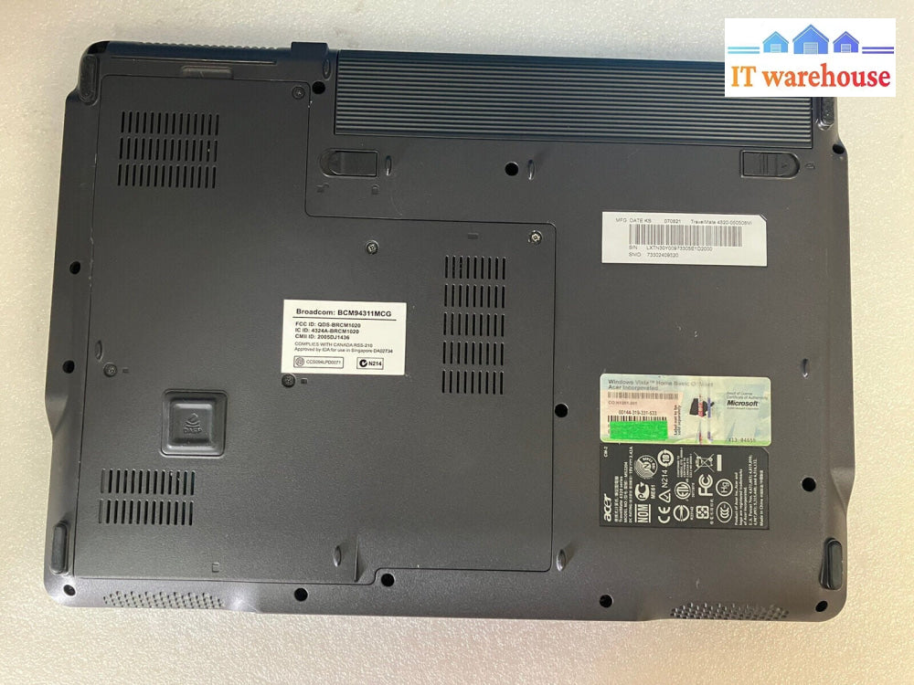 ~ Acer TravelMate 4320 14" Laptop Intel Celeron 530 1.60GHz 2GB RAM 500GB XP SP3