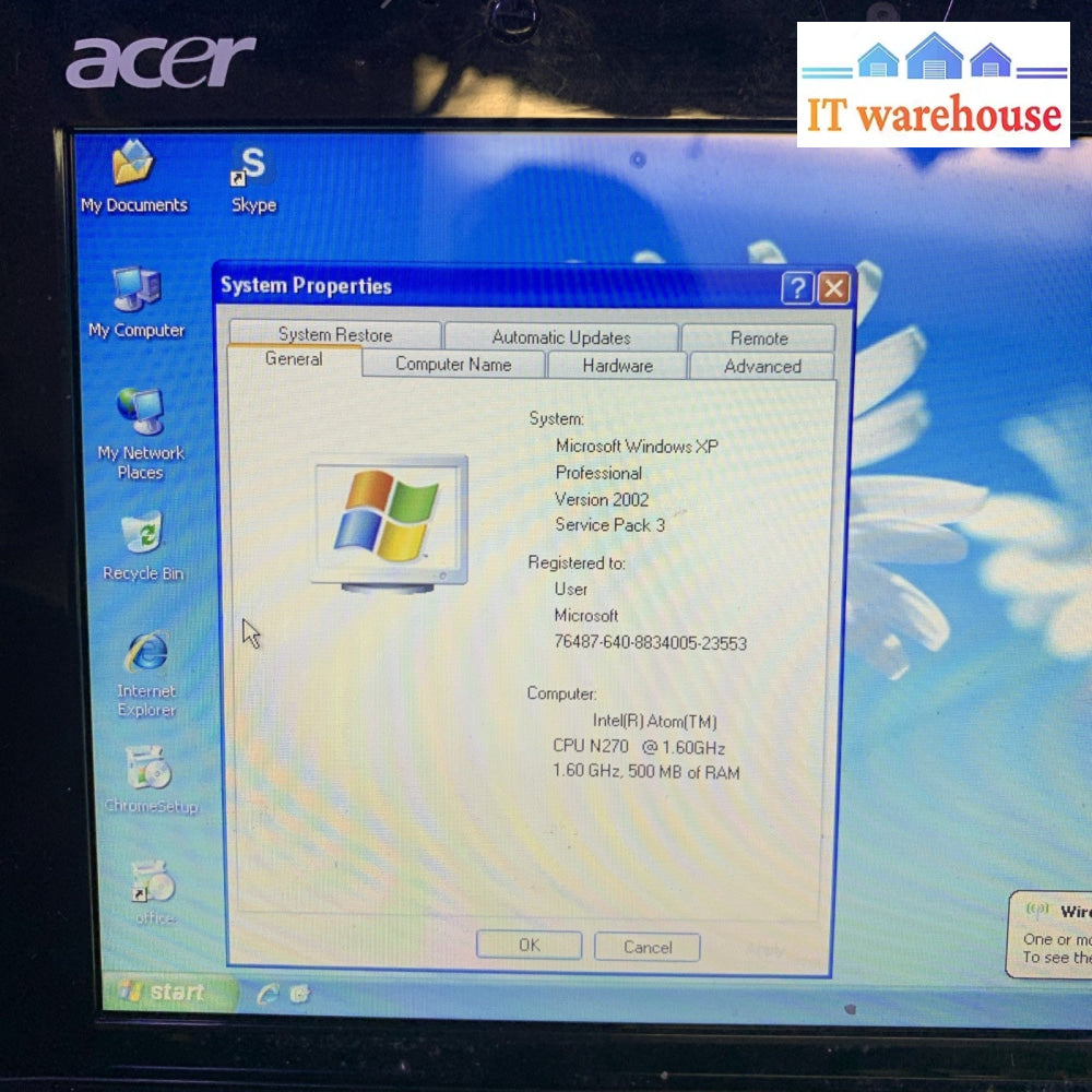 Acer ZG5- Intel Atom N270 1.6GHZ 8GB HD 512MB RAM  Windows XP PRO SP3