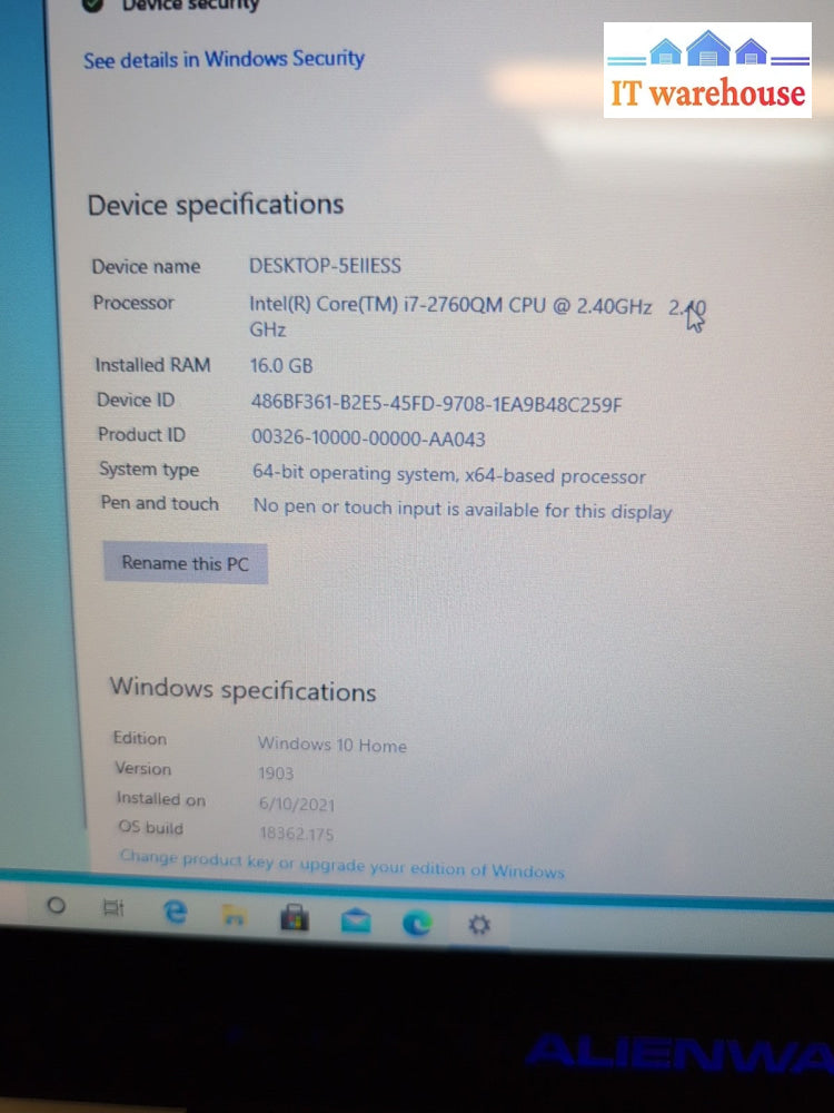 Alienware M17X 17. 3" Gaming Laptop i7-2760QM/16GB/ 480G SSD/Radeon 6900M/Win10-