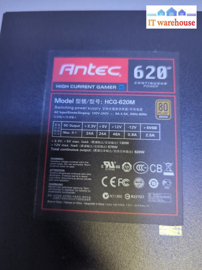- Antec High Current Gamer 620W ATX HCG-620M 80PLUS Power Supply(NO PCI-E CABLE)